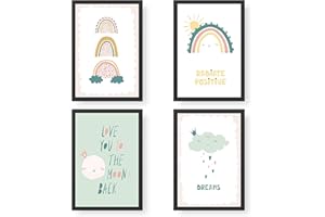 PAPIERDRACHEN 4 poster premium per bambini DIN A4 | Arte da parete per la stanza dei bambini - Arcobaleno - Stampe d'arte di alta qualità | Decorazione | Set di arte da parete