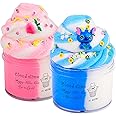 2 Pack Cloud Slime Kit with Blue Cute Charm and Pink Peach Charm, Scented DIY Slime Supplies for Girls and Boys, Stress Relief Toy for Kids Education, Party Favor, Gift and Birthday