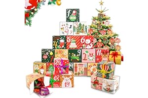 WDJLNZB Calendario Adviento Navidad, 24 Calendario de Adviento, Calendario de Adviento 24 Cajas de Caramelos Dulces Bombones Cajas Navideñas, Calendario Adviento DIY, Cajas de Calendario 7 * 7 * 7cm (Papel)