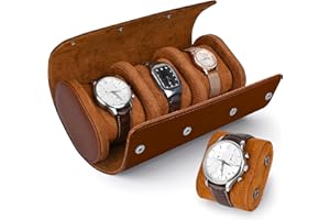 Eucomir Watch Case 3 Slot Watch Roll Travel Case, Watch Box for Men Pu Leather Watch Case Organizer Portable Watch Display Storage Box Watch Display Box With Detachable Pillow, Brown