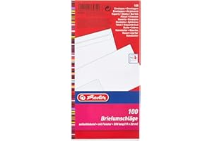 ‎HERLITZ Herlitz Briefumschlag DIN Lang, weiß, selbstklebend mit Fenster, 100 Stück mit Innendruck, eingeschweißt in Folienpackung, 1 Packung