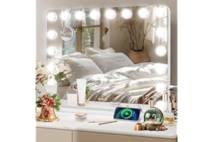 ‎YU YUSING YU YUSING Hollywood Schminkspiegel mit Beleuchtung, 80x60cm 18 LED-Licht Kosmetikspiegel 3 Modi, Vanity Spiegel Tischspiegel Wandspiegel mit USB 10X Vergrößerung für Schlafzimmer Schminktisch, Weiß