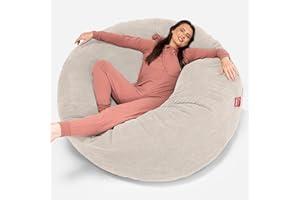 Lounge Pug Giant Bean Bag Sofa, Mega Mammoth, Ivory, Massive Size Beanbag for 2 Adults, Plush Waffle Texture Pom Pom Fabric