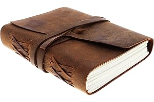 moonster® Cuaderno de Cuero – Diario de Escritura Hecho a Mano Estilo Antiguo para Hombre y Mujer – Papel Blanco Liso 18x13cm – Perfecto para Dibujantes – Diario de Cuero Estilo Bloc Notas