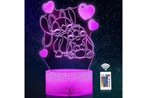 QQAAMZ Lilo Stitch Lámpara 3d Luz De Noche 16 Colores Control Remoto Touch Led Stitch Lampara Decorativa Para Habitación De Niños Anime Gadget Lámpara de regalo de cumpleaños