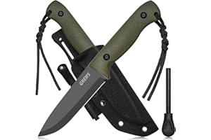 GREIFS® Outdoor-Messer aus D2 Stahl mit Kydex Holster und Feuerstahl, edles Survival Messer für die Bushcraft Ausrüstung, Jagdmesser, Schnitzmesser, Fahrtenmesser (BushMaster/Olivgrün)