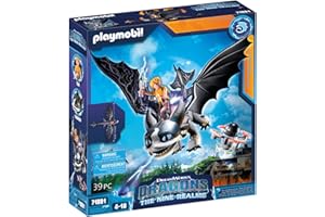 PLAYMOBIL DreamWorks Dragons 71081 Dragons: The Nine Realms - Thunder & Tom, Dragon Figure with Shooting Function and Light Effects, Toy for 4+ Year Olds