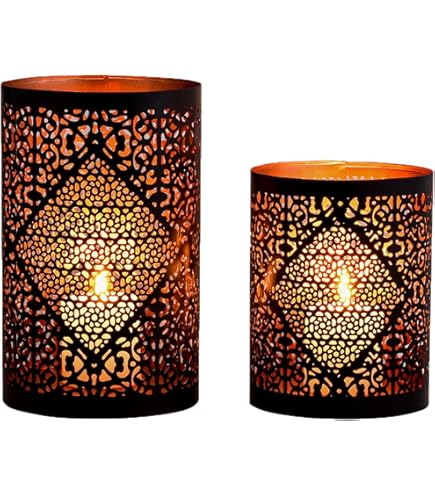 Marrakech - Photophore Bohème - En Métal - 20 Cm - Noir Et Doré - Pour Jardin, Salon, Table - Décoration Moderne Pour Bougies Chauffe-plat