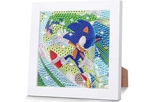 DNDTDSJ Sonicc The Heedgehog Pintura Con Diamantes Niños,Diamond Painting Kit Completo para Niños,DIY 5D Pintura Diamante con Marco de Madera Caballos,Regalos de Cumpleaños para Niño y Niñas(Dibujos Animados)