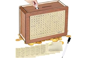 CAPGOOST Hucha de Madera, Caja de Ahorro con 8 Pegatinas de Objetivos, Reutilizable Hucha, Hucha con Objetivo de Ahorro y Números, Ayuda a los Niños a Desarrollar el Hábito de Ahorrar Dinero