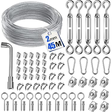 YEYIT 20 M Edelstahl-Drahtseil 2 Mm PVC-ummantelt – Mit Aluhülsen, Kauschen, M5 Spanner Und Schraubösen – Aufhängeset