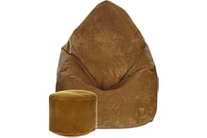 ‎DREAMROOTS DreamRoots Sitzsack Kinder 70x70x105cm - Sitzsack Cord - Bean Bag Chair - Sitzsack mit Lehne und Hocker und Bezug - Sitzkissen Boden - Chill Sack - Bubibag Sitzsack - Sitzsack mit Füllung