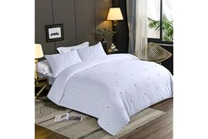 LYMA Bedding Duvet Cover Set Double Daisy Tufted, OEKO-TEX Certified, Ultra Soft NanoPlush Double Brushed Quick Dry Fabric & Button Closure, Wrinkle Fade Resistant Quilt Cover with Pillowcases (White)