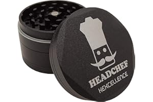 Headchef Hardcore Hexellence Ceramic Non-Stick Coated Metal Herb Grinder, 4 Piece, 62mm (Black)