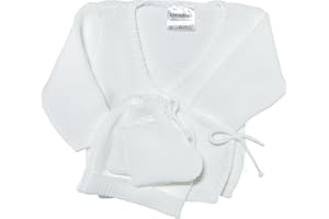 KINOUSSES Kit Naissance 3 Pieces - Brassiere, Bonnet, Chaussons - Point Mousse - Blanc - 0 Mois