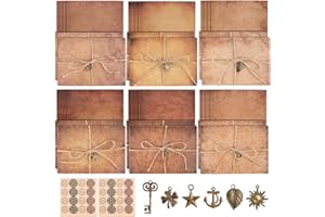 TUFA 74 Pièces Enveloppe Vintage,Set Papier à Lettres Vintage avec Enveloppe 24 Papier à Lettre A5 12 Enveloppes Retro 12 Pendentif en Métal 24 Corde de Jute,Enveloppes Papier Kraft pour Fête
