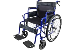 FREE TO BE MOBILITY EQUIPMENT Folding Wheelchair Self Propelled Lightweight Transit Footrest Armrest Brake Large Wheel Mobility Aid from FreeToBe (Blue, 18" Wide SEAT)