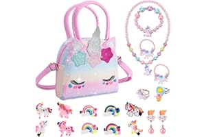 ViEinkaufen Unicorn Gifts for Girls 3 4 5 6 Year Old Kids Jewellery Sets Unicorn Princess Necklace Bracelet Rings Earrings Crossbody Bag Toys Gifts for 3 4 5 6 Year Olds Girls Birthday Presents