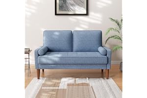 Vesgantti Small 2 Seater Blue Comfy Linen Modern Love Seat Sofa for Living Room & Bedroom