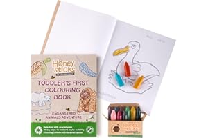 Honeysticks - Pastelli a Cera d'Api 100% Naturale, Non Tossici, Sicuri per Bambini, Realizzati a Mano in Nuova Zelanda, per 1 Anno in Più (12 Confezioni Con Libro da Colorare)