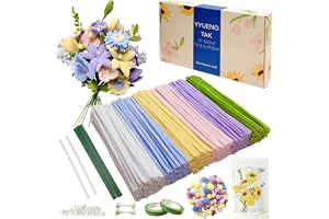YYUENG TAK 500 st 6 färger piprensare för hantverksblommor, piprensare för blombukett, Chenille-stjälkar konst och hantverk med gröna blommiga trådar, trädgårdstejp, ståndare (2 färger), pärlor