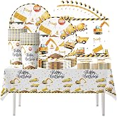 61 Pieces Construction Vehicle Excavator Tableware for Birthday Party Construction Vehicle Excavator Theme Decorations Tablew