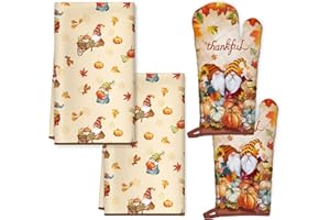 ‎ARQUIEL Arquiel Herbst Küchentücher und Ofenhandschuhe Set 4Pcs, Weiches saugfähiges Geschirrtuch, Hitzebeständige Ofenhandschuhe für Kochen Backen Küche Dekoration, Geschenke für Sie
