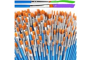 ‎HALOBIOS Halobios 100 Piece Brush Set, 50 Flat and 50 Round Nylon Acrylic Paint Brushes for Adults and Children, Suitable for Oil Painting, Watercolour, Body Painting, Ceramic Painting and Art Supplies