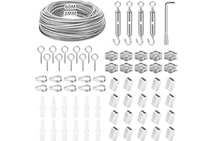 KOMABLEN 60M 3mm Drahtseil, 304 Edelstahl Stahlseil, Pvc Stahlseil Ummantelt mit Ösen, Seilspanner, Drahtseilklemme, Seilkauschen, Gardinenseil Wäscheleine für Kletterpflanzen, Zeltseil, Lichte