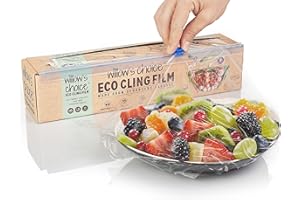 Willow's Choice Eco Cling Film, 100m x 300mm, Made from Natural Sugarcane Plant Extracts, Vegan and Recyclable, Free from BPA and Phthalates, Freezer and Microwave Safe, includes Dispenser and Cutter