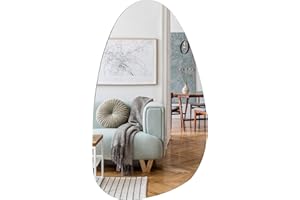 Muzilife Specchio rotondo asimmetrico senza cornice, specchio da parete irregolare con pannello posteriore in MDF 50 x 85 cm, grande specchio decorativo per tutto il corpo da appendere per parete,