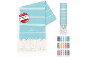 LeStoff Premium Hamamtuch - 100% Bio-Baumwolle - Vorgewaschen, Nachhaltig, Saugstark & Schnelltrocknend - Strand, Bade, Dusch, Yoga, Spa & Reise-Tuch (50 x 100 cm, Light Aqua)