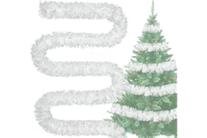 KYOEOE Espumillón Árbol de Navidad Blanco 4X 3M Guirnalda de Navidad Espumillón Ø 9 cm,Guirnaldas de Navidad Brillante Guirnalda de Abeto Decoraciones del Árbol de Navidad Blanco Decorac Navidad Guirnalda