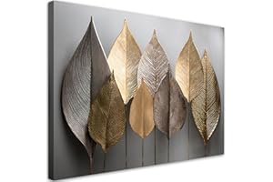 Feeby Cuadro - Cuadros Para Dormitorios - Minimalismo Hojas doradas Abstracto - 120x80 cm - Decoracion Pared - Para el Dormitorio y la Sala de Estar