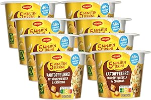 ‎MAGGI MAGGI 5 Minuten Terrine Kartoffelbrei mit Röstzwiebeln und Croutons, leckeres Fertiggericht, Instant Kartoffel-Püree, herzhafter Kartoffel-Snack, 8er Pack (8 x 56g)
