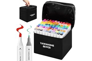YAWAHOME 80 Colours Alcohol Markers - Dual Tip Colouring Pens, Art Marker Pen Set For Adults, Permanent Marker Pens For Drawing, Design, Manga, Graffiti, Colouring Books, Adult Artist Student Art Supplies