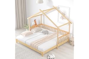 MOIMHEAR Erweiterbares Baumhausbett, Hausbett, Kinderbett, Tagesbett, Einzel- und Doppelbett, reines Massivholz, Natur (200x90cm)