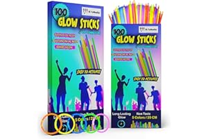 EL FUTBOLIN | Braccialetti Luminosi Fluorescenti | 100 Bastoncini al Neon + 100 Agganci | Regalo Festa di Compleanno | Matrimonio ed Eventi | Natale | Confezione di Bastoncini al Neon