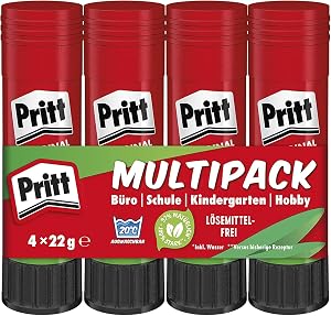 Pritt Klebestift, kinderfreundlicher Kleber für Schule & Büro, 4x22g | 97% natürliche Inhaltsstoffe inkl. Wasser, lösemi