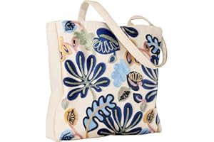 Miss Adola Embroidery Tote Bag for Women - Lady Aesthetic Reusable Canvas Shoulder Bag Cute 3D Spring Summer Cloth Tote for Shopping, Work, Travel, Vacation