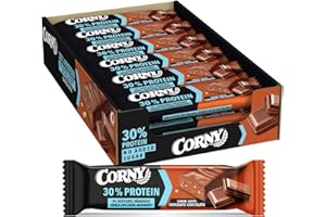 CORNY Protein, Barretta Proteica al Cioccolato al Latte, Con edulcoranti, Ricca di Proteine, Senza Zuccheri Aggiunti, 18 Barrette x 50gr