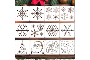 Kiiwah 12 Pièces Pochoirs de Noël flocon de neige, Pochoirs de Dessin Pochoirs de Peinture Noël, Pochoir Dessin de Noel Réutilisables, Pochoir Peinture en Plastique DIY mur porte fenêtres Décoration