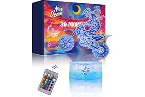 Nice Dream Motorcycle Night Light for Kids, Motocross 3D Lamp, 16 Colors Changing with Remote Control, Room Decor, Gifts for Children Boys Girls
