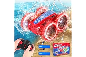 Fullware Spider Amphibious Remote Cars Toys for Man & Kids Age 2 3 5, RC Drift Car Radio Controlled, Offroad 180°Flip 360°Rotation LED Propeller Tires with 2 Batteries, Boys Toys Gift Birthday 4 6 7 8