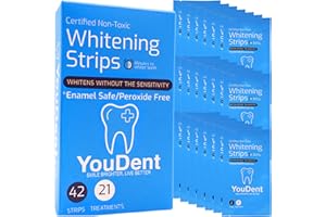 CAEMORA YouDent Professional Teeth Whitening Strips | Peroxide-Free Strips for Gentle Whitening | Non-Sensitive Teeth Whitening | Enamel Safe | 21 Treatments | Pack of 42 Tooth Whitening Strips