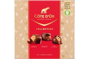 CÔTE D'OR - Coffret Collection de Fêtes - Assortiments de 13 Pralines - 3 Recettes : Double Noisette, Sensation Caramel, Dôme Noisette - Boîte Chocolat à Offrir - Idée Cadeau Noël - Boîte de 135 g
