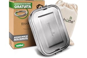 Blockhütte Lunch Box Acciaio Inox con 3 Scomparti Flessibili I 1400ml Contenitore Porta Pranzo acciaio I Bento Box, Portapranzo Ufficio, Schiscetta Pranzo per Adulti, Lunch Box ermetico