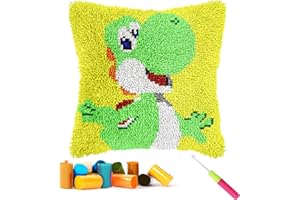 CCWORAN Knüpfkissen-Set mit Cartoon-Dinosaurier-Motiv für Erwachsene, Anfänger, Kinder, Kissenbezug, Häkeln, Bastelsets, vorgedruckte Leinwand, Wolle, Garn, Hobbys, DIY, Sofa, Heimdekoration,