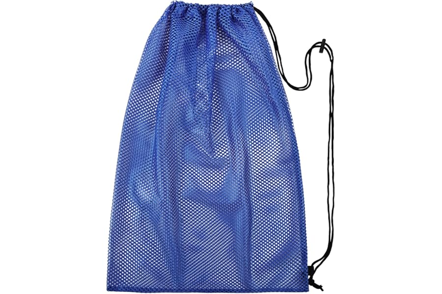 Alaoo Drawstring Mesh Sports Bag, Extra Large Mesh Drawstring Bags, Storage Bag for Basketball, Football, Rugby Ball, Volleyball, Netball, Blue