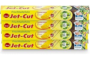 ‎JET-CUT Jet-Cut Frischhaltefolie zum Schneiden, Consumer 30cm x 44 m, transparent, Vorratspackung 4 Stück im Set